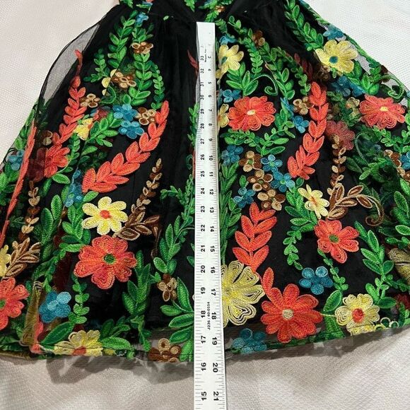 ModCloth Black‎ Bright Garden Floral Sheer Mesh Shoulders Dress - Picture 4 of 10